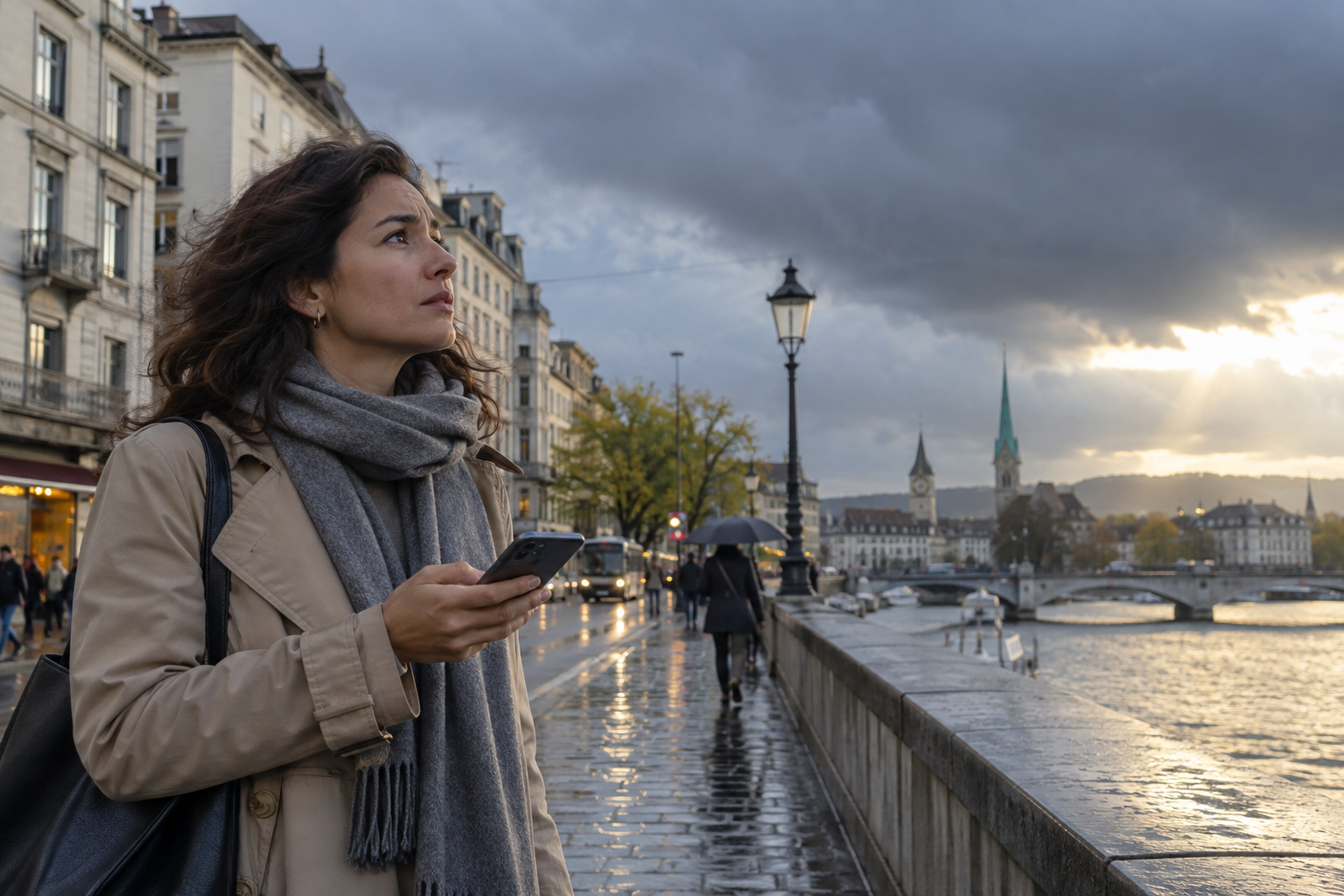 A person checking weather information before making a travel decision